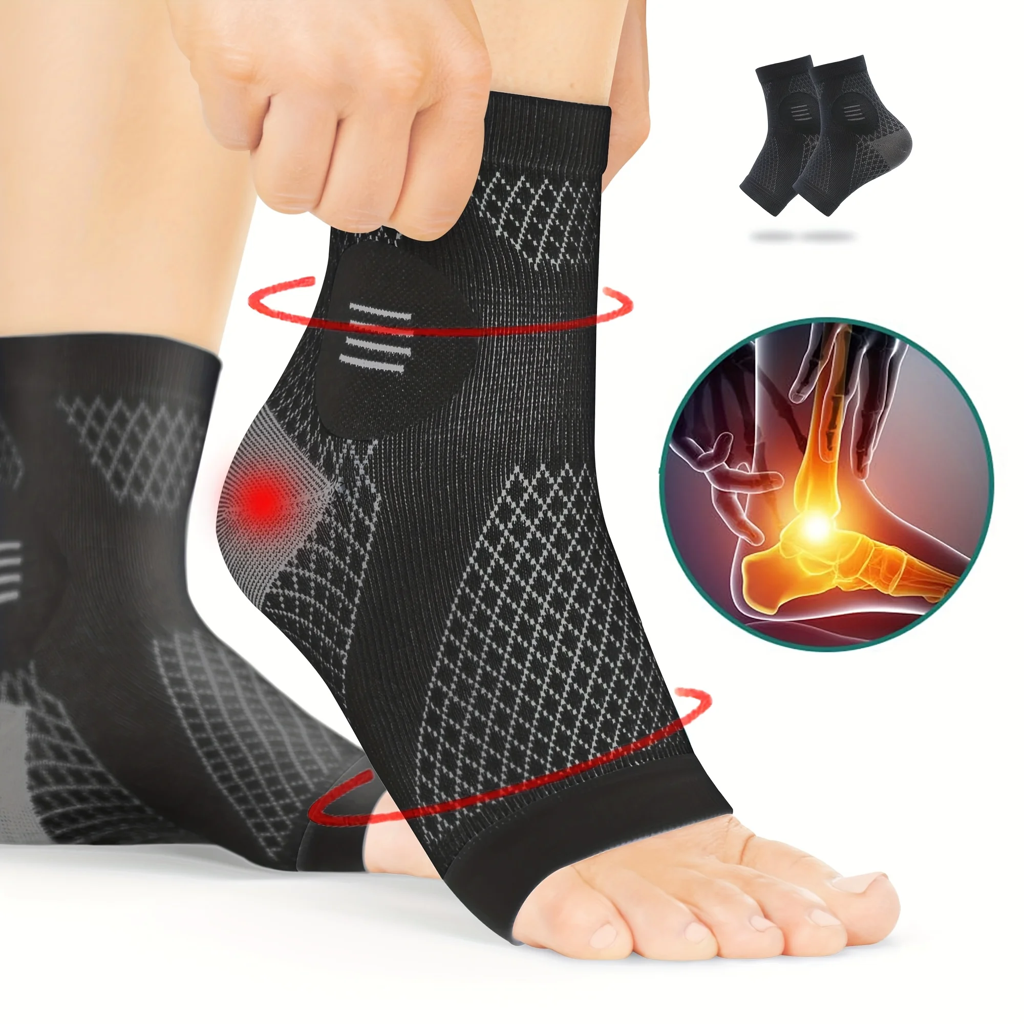 Ankle Brace Sock - 1쌍 발목 압박 슬리브 오픈토 탄력