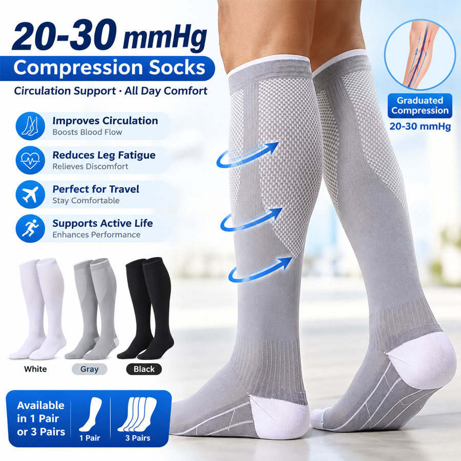 Compression Sleeve Calf - 3/1쌍 20-30mmHg 압박 양말, 순환 지원